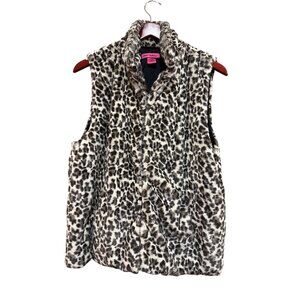 Betsey Johnson Y2K Faux Fur Leopard Print Vest Large